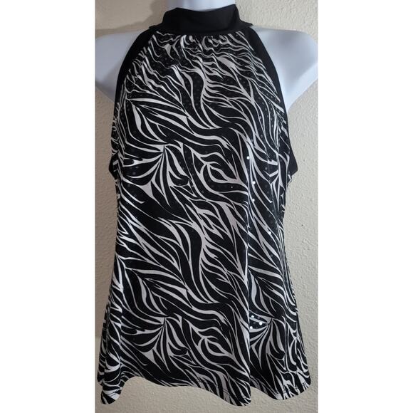 Style & Co. Black White Animal Print Halter Top Small Sequin Sleeveless Stretchy - Picture 1 of 5